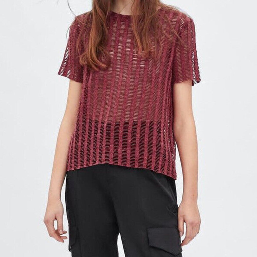 Zara Womens Small Open Knit T-Shirt